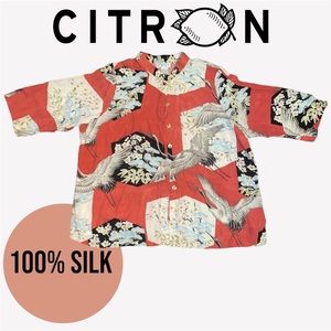 100% SILK VINTAGE CITRON SANTA MONICA BUTTON DOWN BLOUSE SIZE 2X